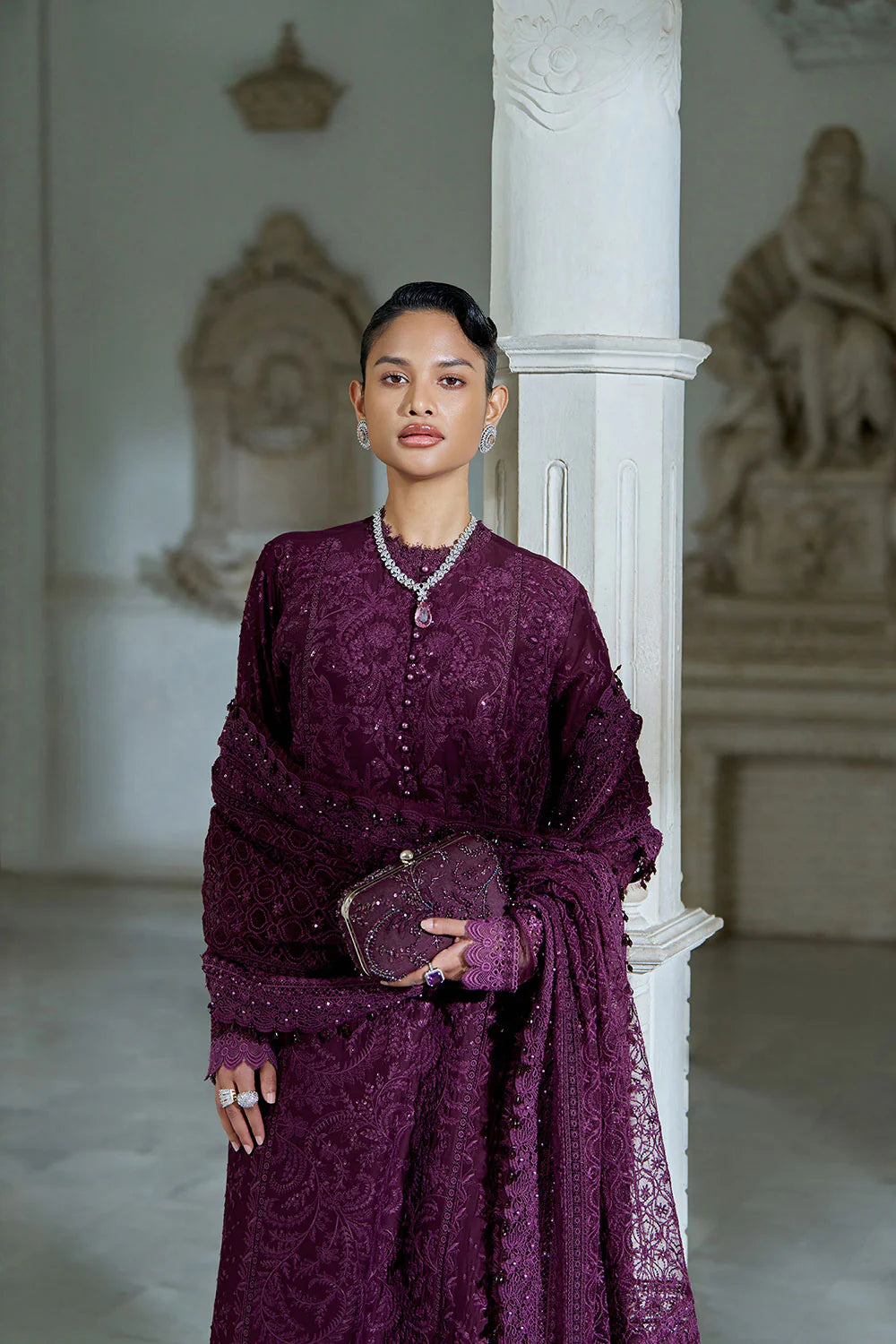03-Piece Embroidered Lawn Suit With Organza Dupatta | Ready To Wear