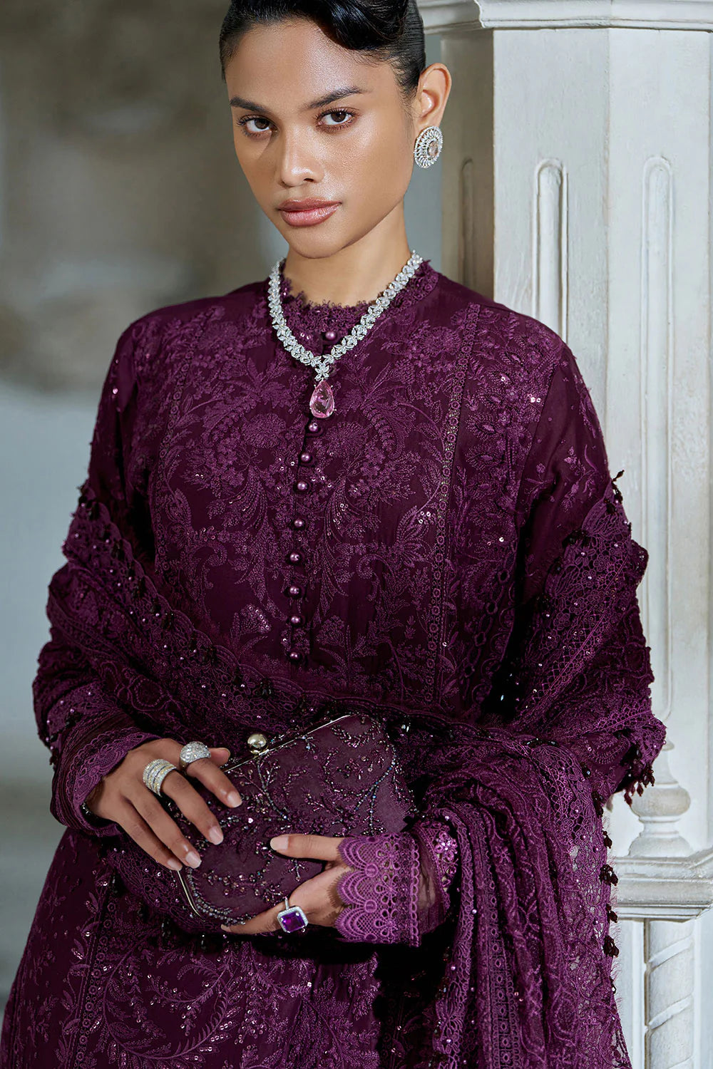 03-Piece Embroidered Lawn Suit With Organza Dupatta | Ready To Wear