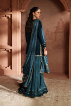 Peacock Teal & Antique Gold: Embroidered Velvet Suit | Ready To Wear