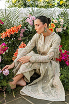 Light Sage: 03-Piece Cotton Suit With Organza Dupatta | Ready To Wear