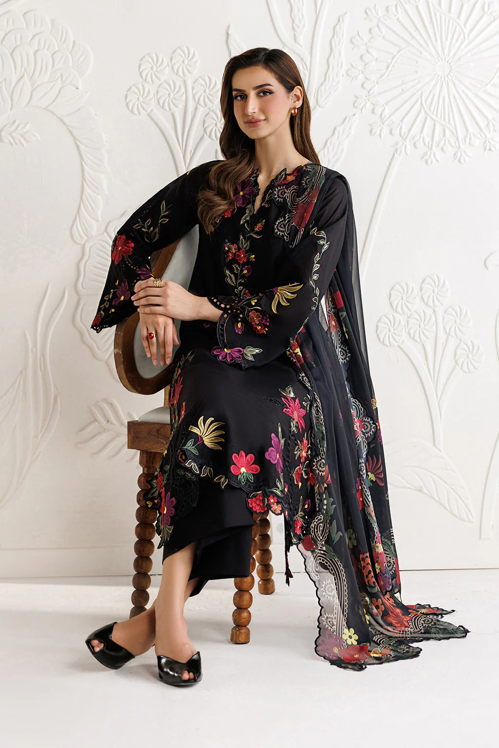 Midnight Bloom - Embroidered Chiffon Suit | Ready To Wear