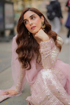 Dusty Rose & Silver Sparkle: Chiffon Suit With Sequin Embroidery | Ready To Wear