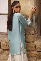 03-Piece Raw Silk Short Kurti Suit With Heavy Embroidery | Ready To Wear