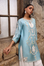 03-Piece Raw Silk Short Kurti Suit With Heavy Embroidery | Ready To Wear