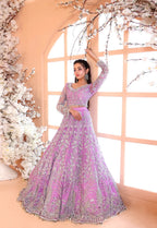 Pastel Lilac & Sparkling Silver: Embroidered Net Bridal Lenge Choli | Ready To Wear