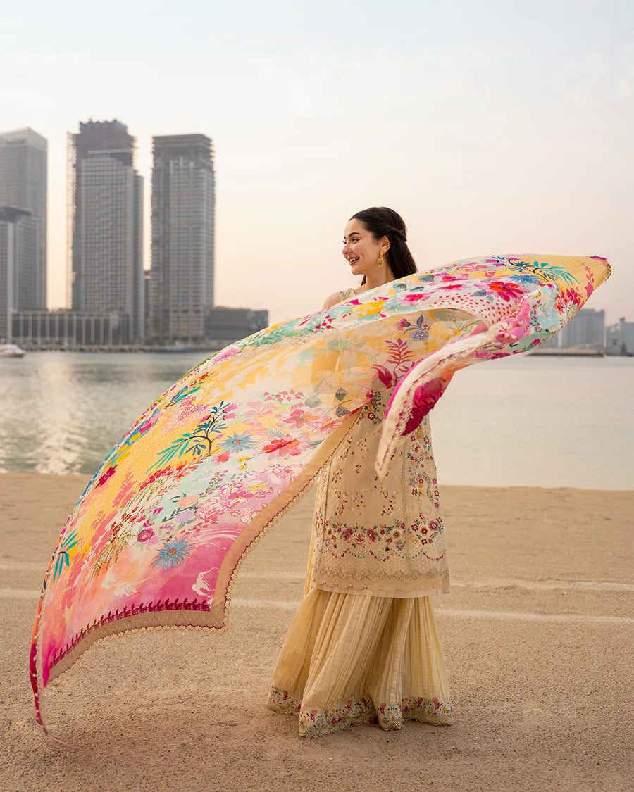 The Oasis Flora: Embroidered Cotton Suit & Vibrant Dupatta | Ready To Wear