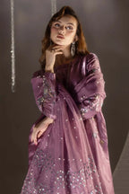 03-Piece Embroidered Cotton Suit With Organza Dupatta | Ready To Wear