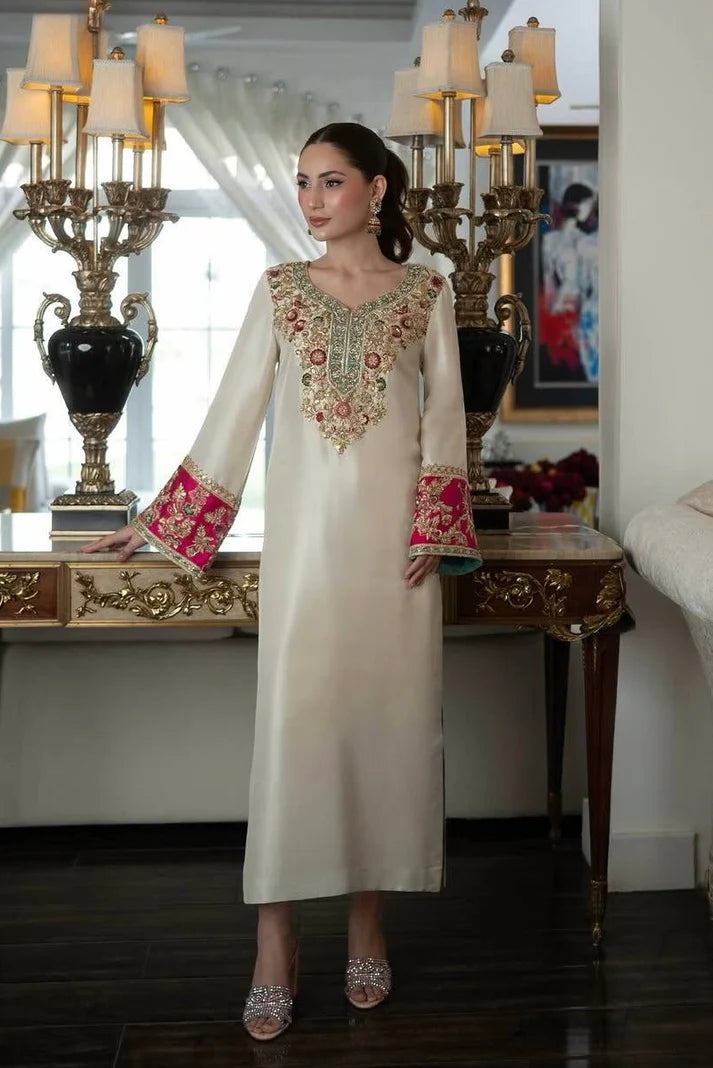 Ivory Jewel: Embroidered Silk With Organza Dupatta | Ready To Wear