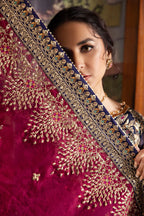 The Royal Sapphire: Heavy Embroidered Chiffon Suit | Ready To Wear