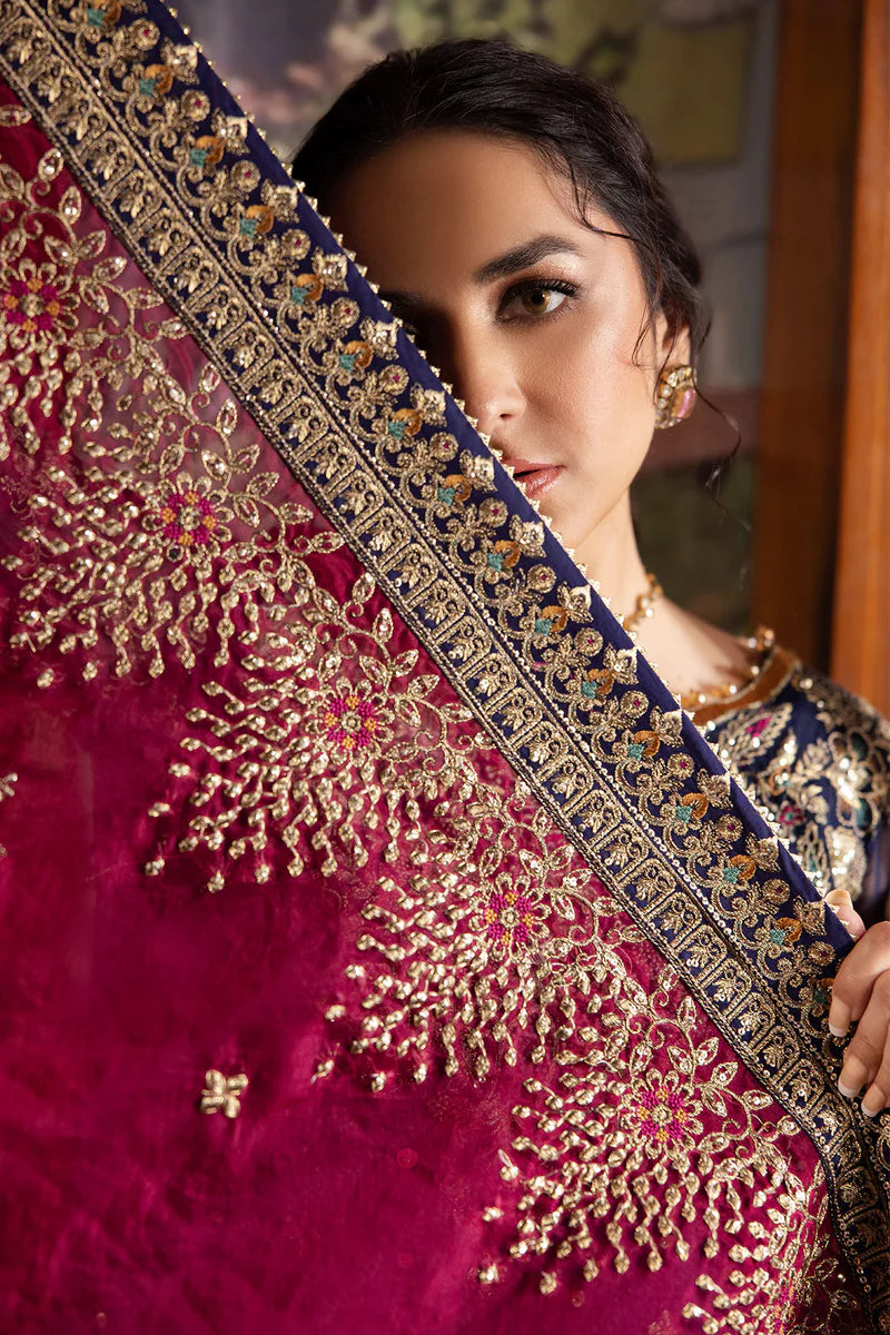 The Royal Sapphire: Heavy Embroidered Chiffon Suit | Ready To Wear