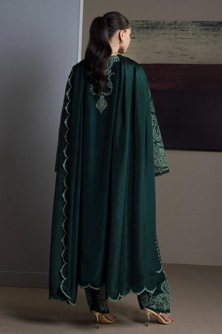 Forest Green & Mint Accent: Embroidered Cotton Suit | Ready To Wear