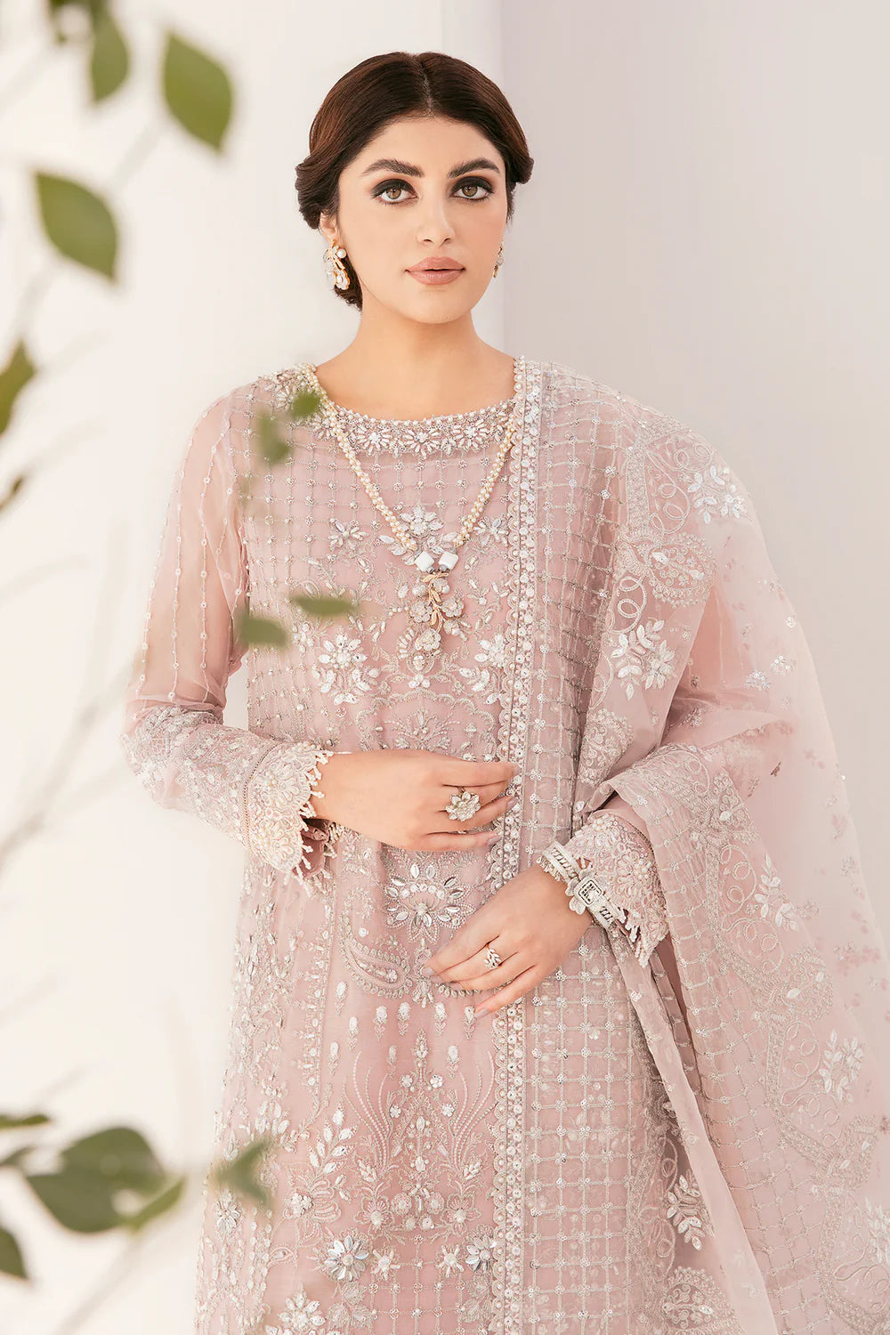 The Tea Rose Elegance: Heavy Sequin Embroidered Organza Suit | Ready To Wear