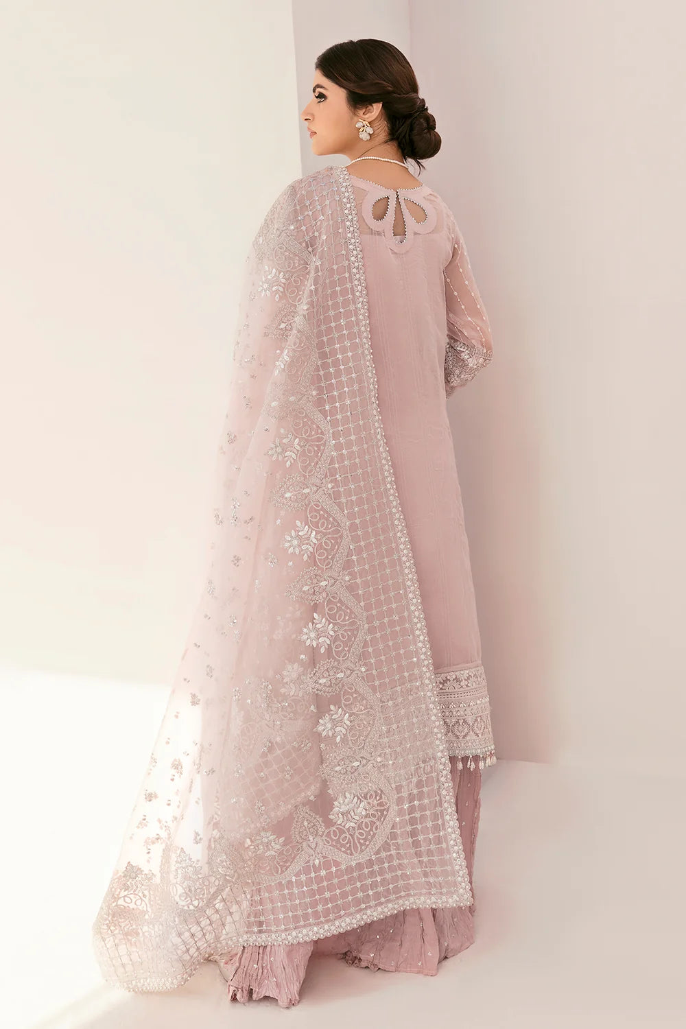 The Tea Rose Elegance: Heavy Sequin Embroidered Organza Suit | Ready To Wear