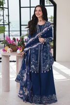 Blue Cotton 3 piece Suit with Chiffon Dupatta | Ready To Wear