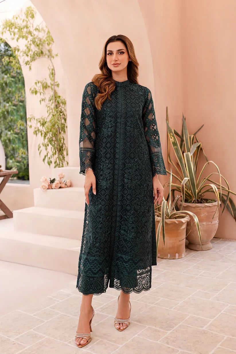 Elegant Forest Green: Thread Embroidered Organza Suit | Ready To Wear