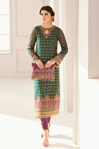 The Emerald Monarch: Chiffon Gold Embroidered Suit | Ready To Wear