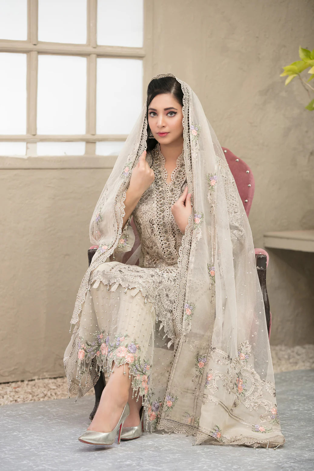 03-Piece Embroidered Organza Suit With Net Dupatta | Ready To Wear