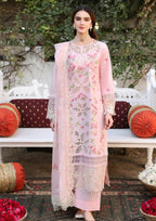 Pink Petal: Emrboidered Cotton Suit With Organza Dupatta | Ready To Wear