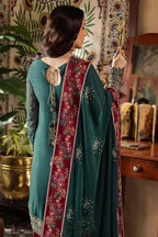 Luxury Embroidered 3-Piece Suit – Deep Green & Maroon