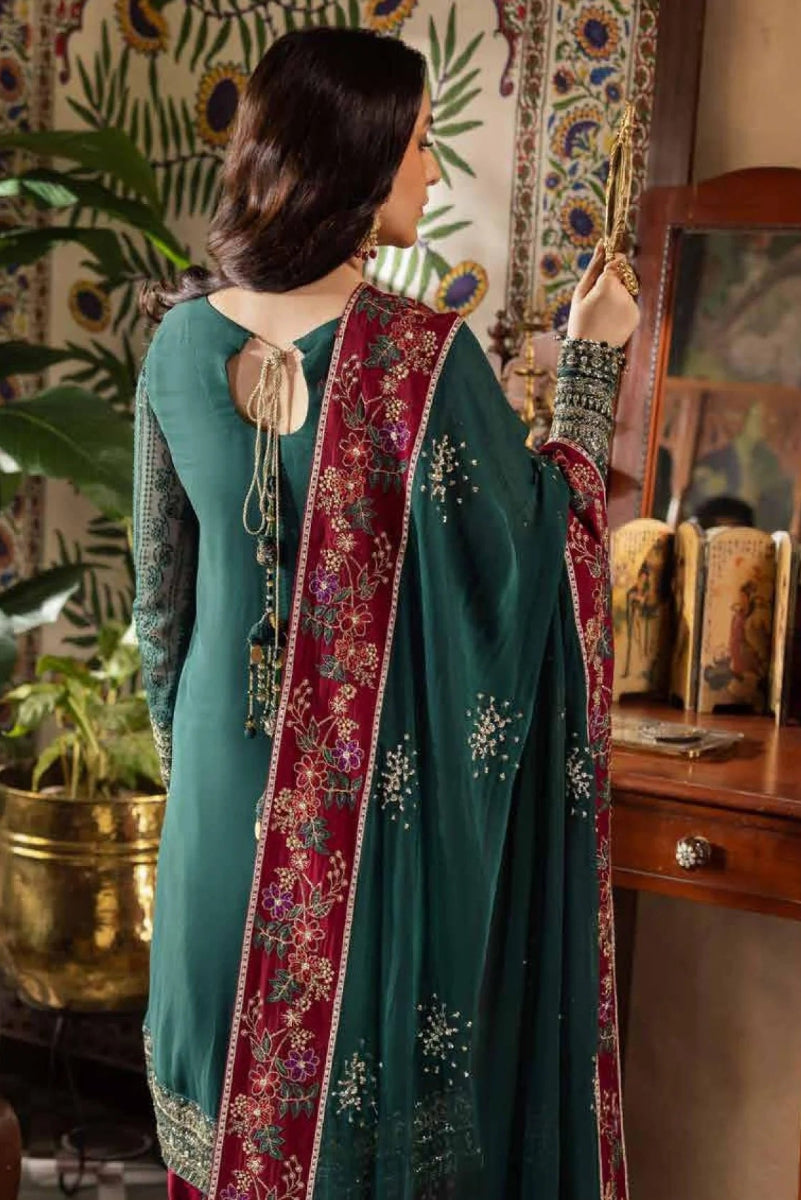 Luxury Embroidered 3-Piece Suit – Deep Green & Maroon
