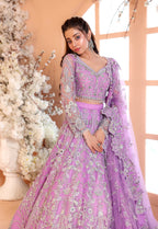 Pastel Lilac & Sparkling Silver: Embroidered Net Bridal Lenge Choli | Ready To Wear