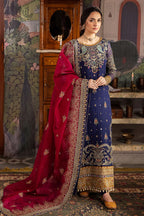The Royal Sapphire: Heavy Embroidered Chiffon Suit | Ready To Wear