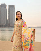 The Oasis Flora: Embroidered Cotton Suit & Vibrant Dupatta | Ready To Wear