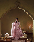 Dusty Rose: Embroidered Chiffon Suit With Silk Gharara | Ready To Wear