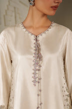 Moonlight Ivory: Embroidered Chiffon Suit | Ready To Wear