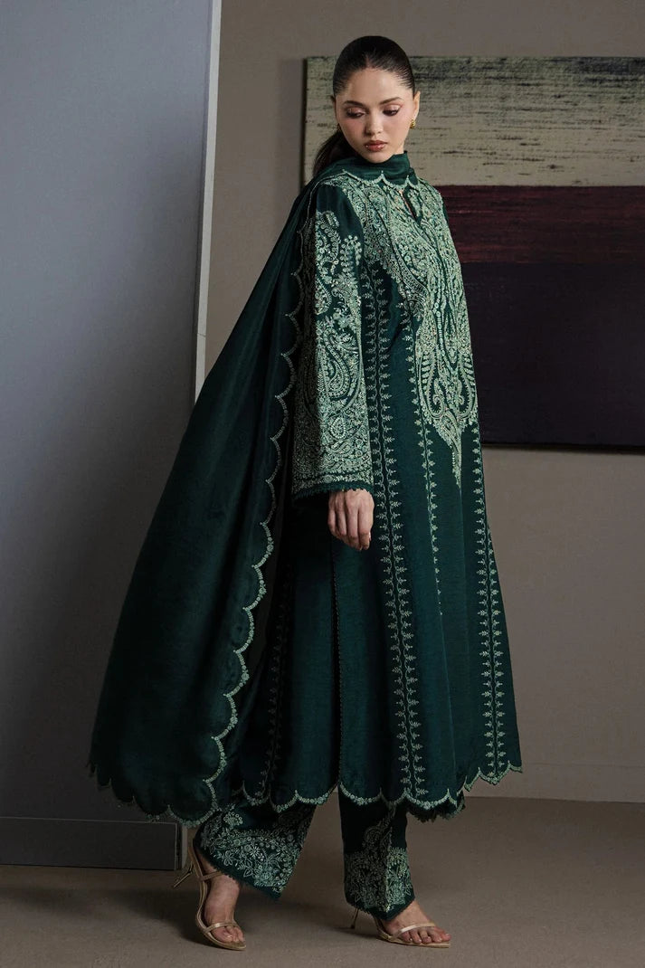 Forest Green & Mint Accent: Embroidered Cotton Suit | Ready To Wear