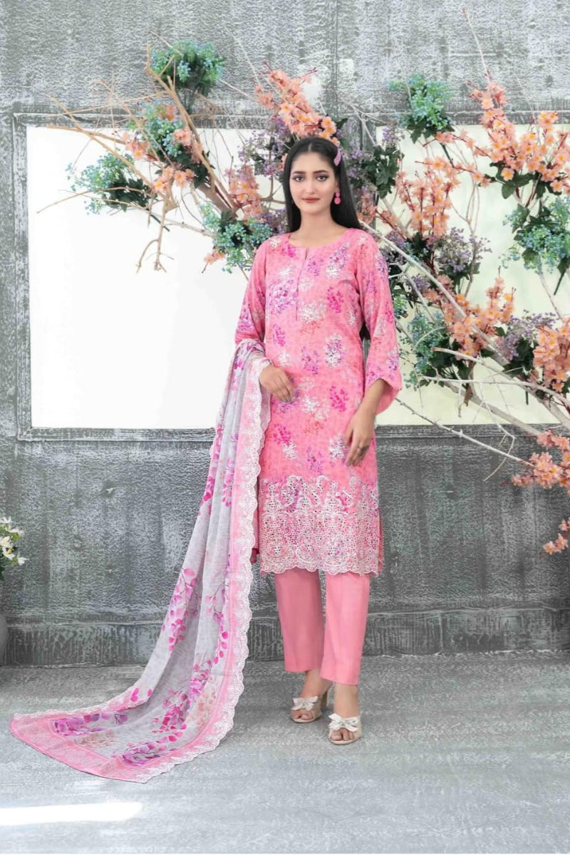 3-Piece Stitched Embroiderd Lawn Suit Ready To Wear