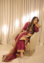 03-Piece Embroidered Silk Suit With Net Dupatta | Ready To Wear