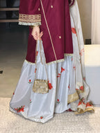 03-Piece Silk Suit With Printed Dupatta & Trouser | Ready To Weae