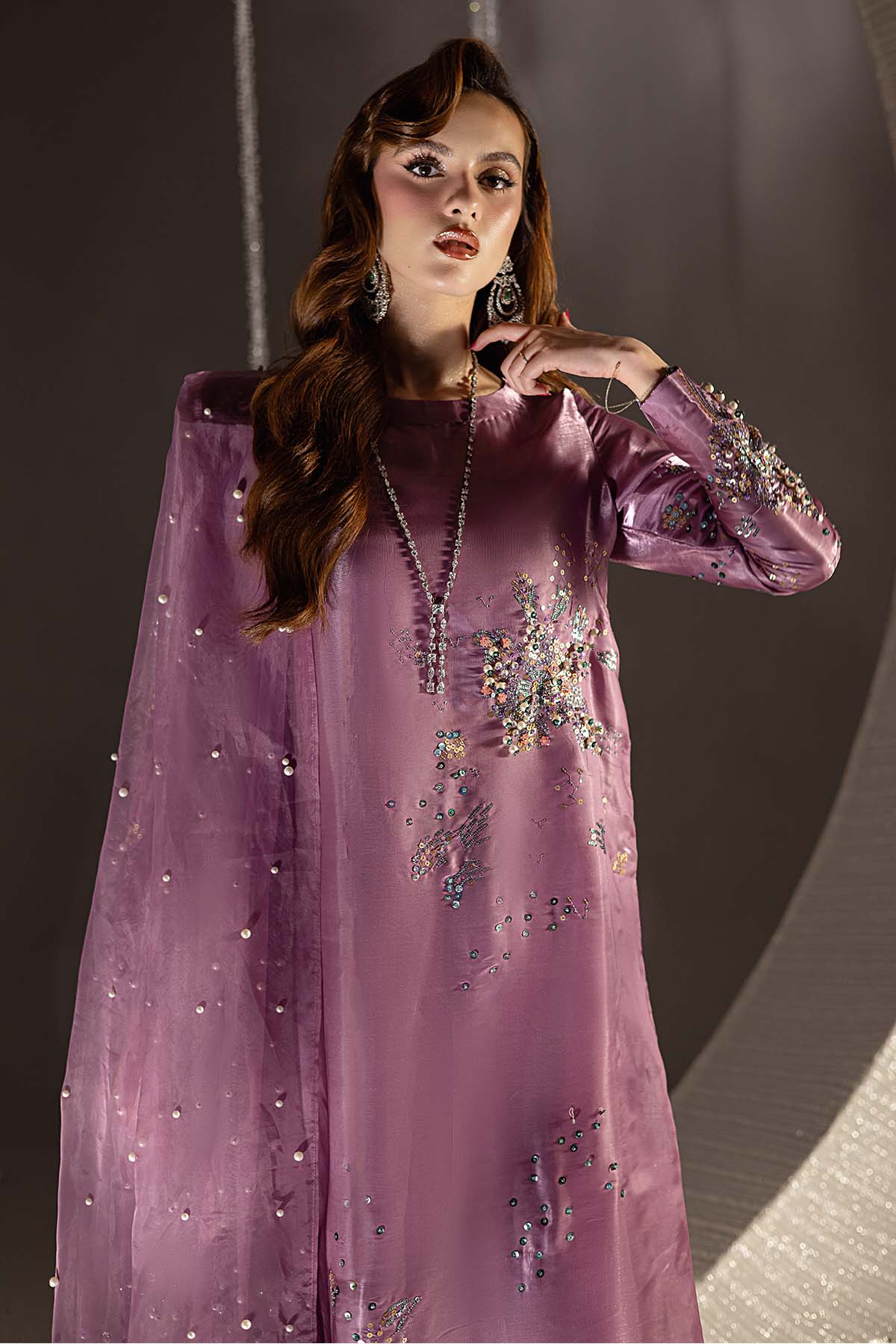 03-Piece Embroidered Cotton Suit With Organza Dupatta | Ready To Wear