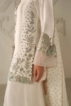 Moonlight Ivory: Embroidered Chiffon Suit | Ready To Wear