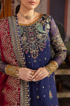 The Royal Sapphire: Heavy Embroidered Chiffon Suit | Ready To Wear