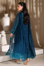Deep Peacock Teal: Heavy Embroidered Chiffon Suit | Ready To Wear