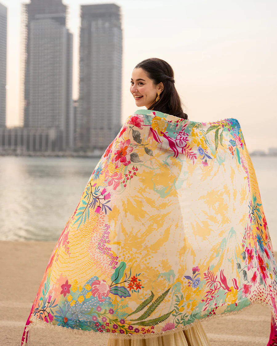 The Oasis Flora: Embroidered Cotton Suit & Vibrant Dupatta | Ready To Wear