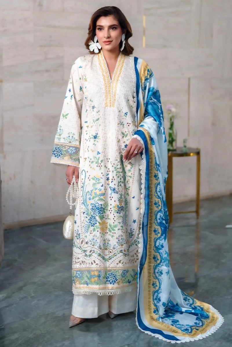 03-Piece Embroidered Lawn Suit With Silk Dupatta | Ready To Wear