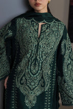 Forest Green & Mint Accent: Embroidered Cotton Suit | Ready To Wear