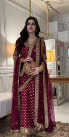 03-Piece Chiffon Suit With Embroidery - Ready To Wear