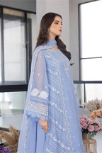 Sky Blue Thread Work Luxury Embroidery Dress 3 Piece