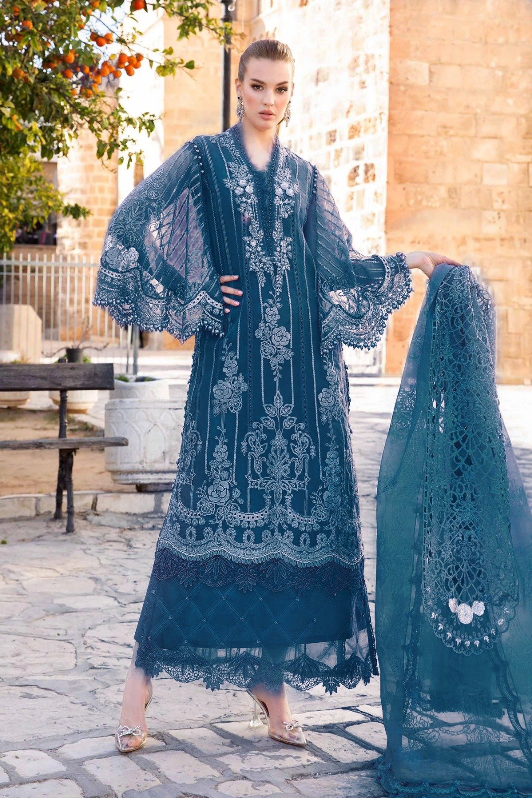 03-Piece Cotton Suit With Organza Dupata