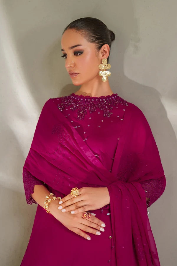 Deep Fuschia: Embroidered Short Kurti Suit | Ready To Wear
