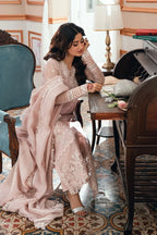 Pastel Blush Pink & White: Embroidered Chiffon Suit | Ready To Wear