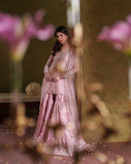 Dusty Rose: Embroidered Chiffon Suit With Silk Gharara | Ready To Wear