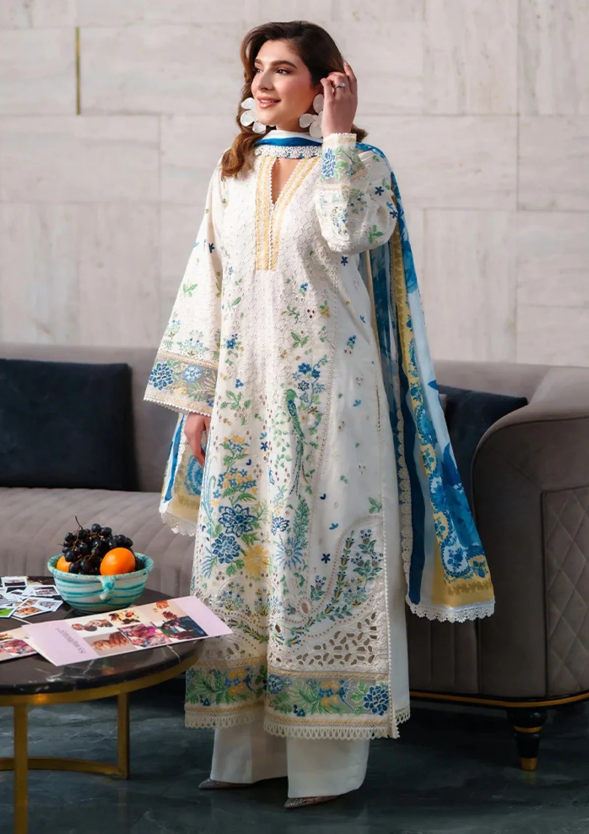 03-Piece Embroidered Lawn Suit With Silk Dupatta | Ready To Wear
