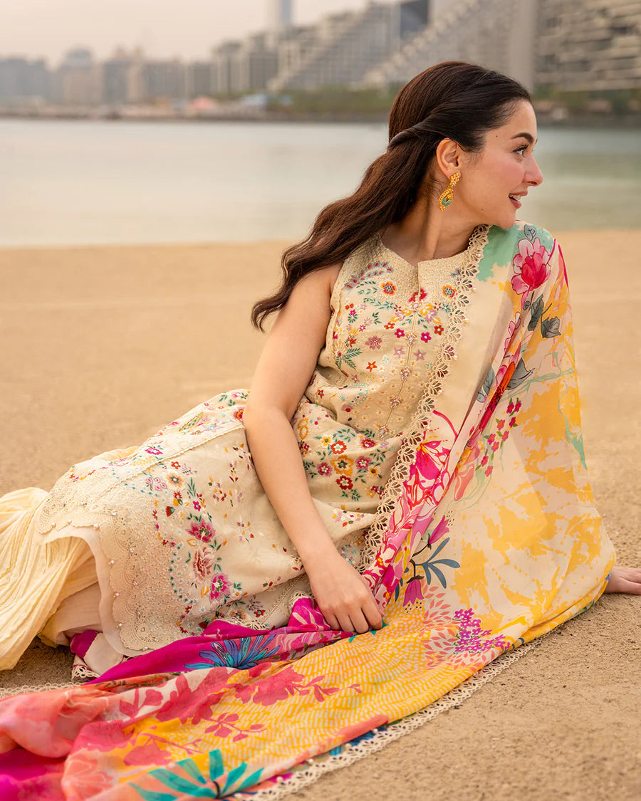 The Oasis Flora: Embroidered Cotton Suit & Vibrant Dupatta | Ready To Wear