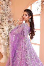 Pastel Lilac & Sparkling Silver: Embroidered Net Bridal Lenge Choli | Ready To Wear