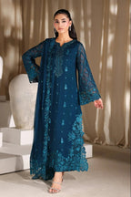 Deep Peacock Teal: Heavy Embroidered Chiffon Suit | Ready To Wear